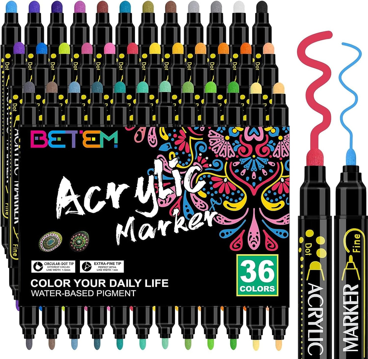 36 color acrylic paint pen marker set for custom designing your PLA 3D models.